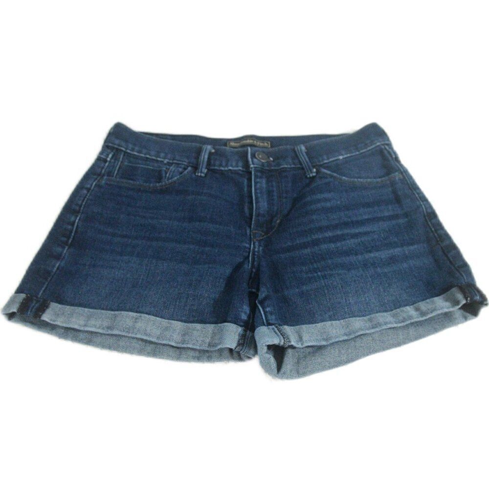 Abercrombie & Fitch Denim Jean Shorts Dark Wash Cuffed Hem Size 24/4